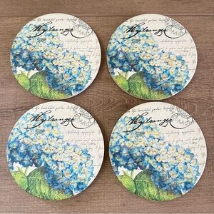 Hydrangea Floral‎ Stoneware Coasters Set of 4 Made USA Cork Backing Eco Friendly